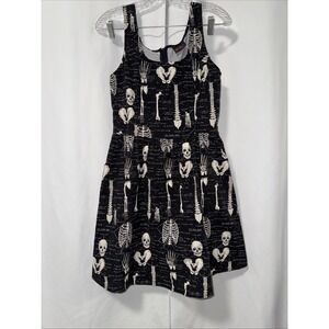 Folter Dress Womens Large Black Skull Skeleton Fit Flare Goth Cotton Halloween